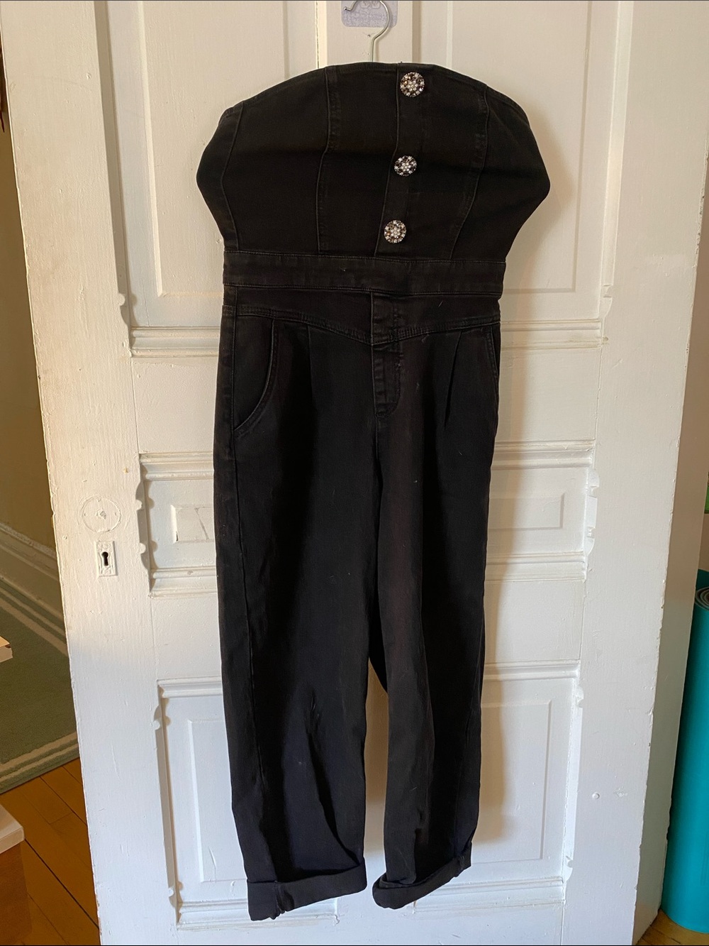 H&M Black Strapless Jumpsuit with Decorative Front Buttons